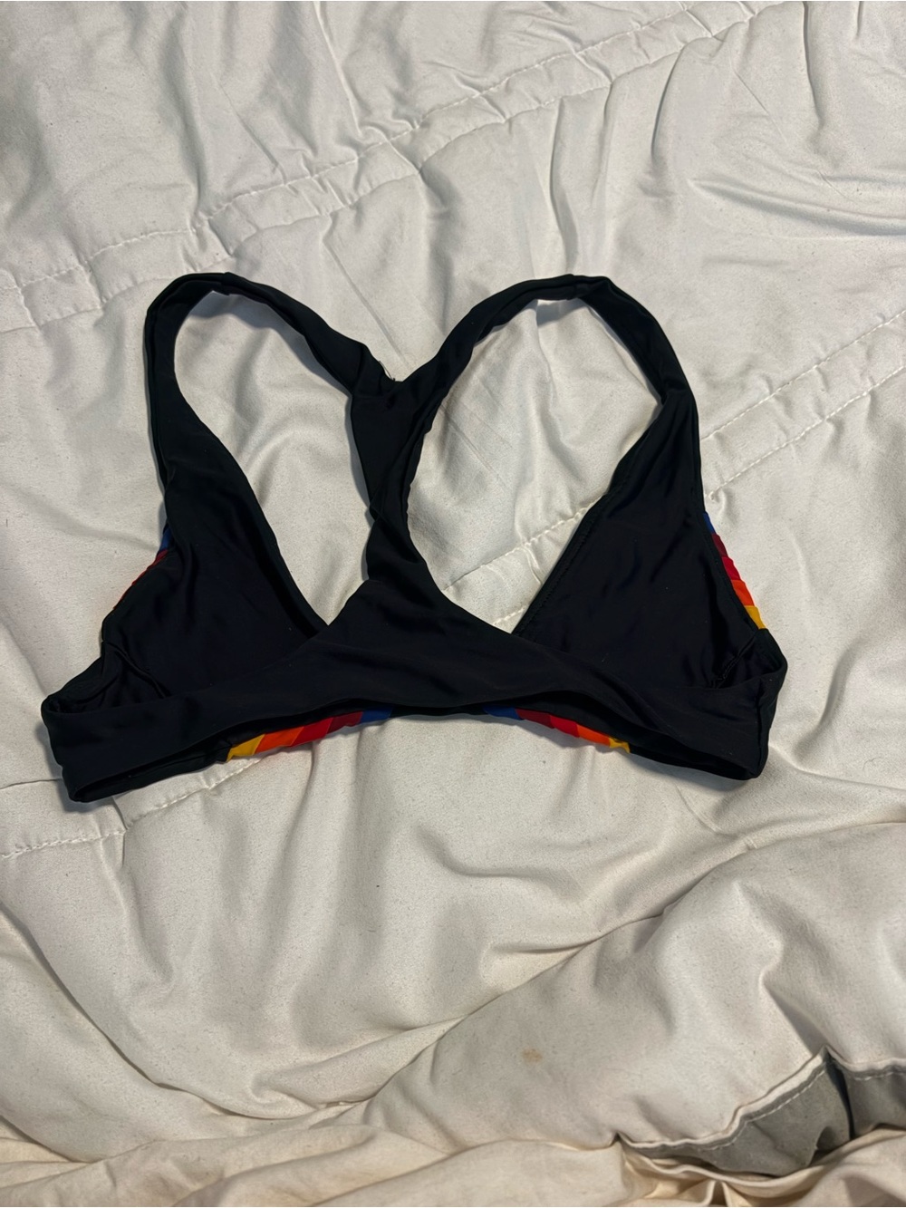 Girls Aviator Nation Black Swim top with Rainbow Stripe - Picture 3 of 4